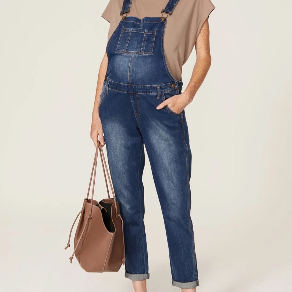 Ripe Denim Maternity Overalls Classic Indigo W Adjustable Side Buttons - Small